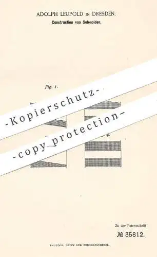 original Patent - Adolph Leuplod , Dresden , 1885 , Konstruktion der Solenoide | Elektriker , Elektrik , Strom !!!