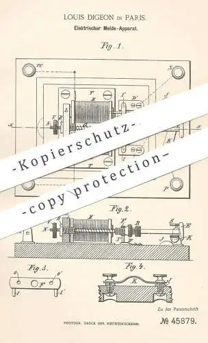 original Patent - Louis Digeon , Paris , Frankreich , 1887 , Elektrischer Melde - Apparat | Telefon , Klingel , Glocke