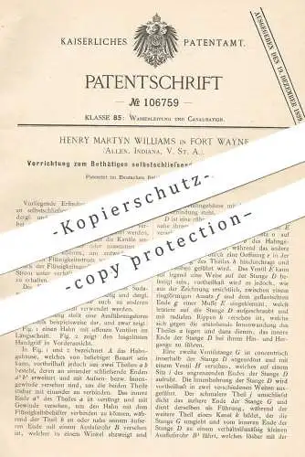 original Patent - Henry Martyn Williams , Fort Wayne , Allen , Indiana USA | Betätigen selbstschließender Hähne , Ventil