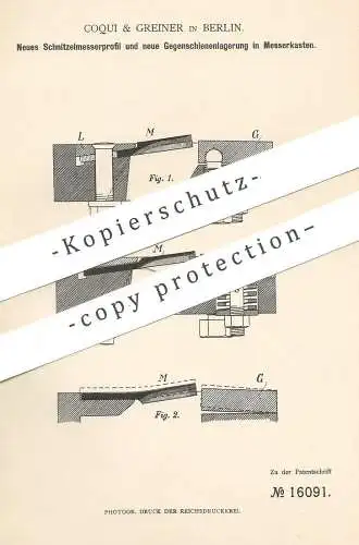 original Patent - Coqui & Greiner , Berlin , Schnitzelmesserprofil in Messerkasten an Rübelschnitzelmaschine | Zucker