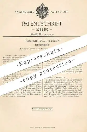 original Patent - Heinrich Teudt , Berlin , 1895 , Luftthermometer | Luft - Thermometer | Quecksilber , Temperatur , Gas