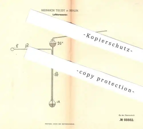 original Patent - Heinrich Teudt , Berlin , 1895 , Luftthermometer | Luft - Thermometer | Quecksilber , Temperatur , Gas