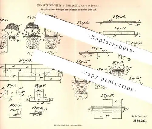 original Patent - Charles Wooley , Brixton , County of London 1894 , Befestigen von Luftreifen auf Rädern | Reifen , Rad