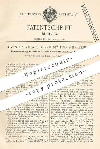 original Patent - Owen Jones Meacock , Henry Penn , Birmingham  1897 , Scherapparat | Scheren , Messer , Schneidwerkzeug