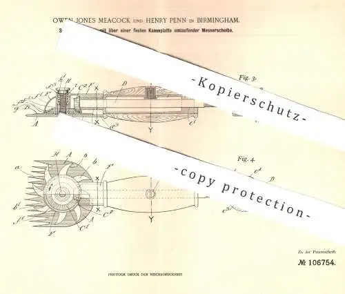 original Patent - Owen Jones Meacock , Henry Penn , Birmingham  1897 , Scherapparat | Scheren , Messer , Schneidwerkzeug