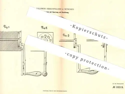 original Patent - Salomon Hirschfelder , München , 1881 , Handkurbel mit Sperrung und Auslösung | Kurbel , Kurbeln !!!