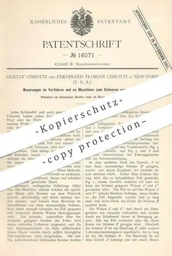 original Patent - Gustav u. Ferdinand Florian Cimiotti , New York , USA , 1880 , Scheren von Pelzwerk | Pelz , Fell !!