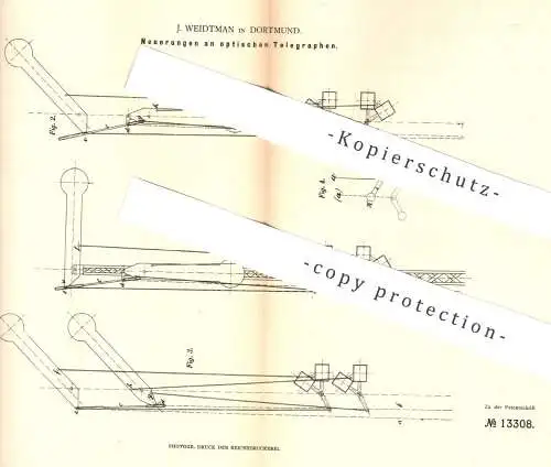 original Patent - J. Weidtman , Dortmund 1880 , optische Telegraphen | Telegraph , Telegraphie | Eisenbahn , Eisenbahnen