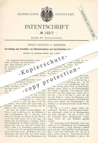 original Patent - Adolf Leupold , Dresden , 1880 , Verstellen von Stellriemenscheiben und zum Ausrücken von Kupplungen !