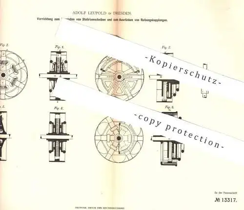 original Patent - Adolf Leupold , Dresden , 1880 , Verstellen von Stellriemenscheiben und zum Ausrücken von Kupplungen !