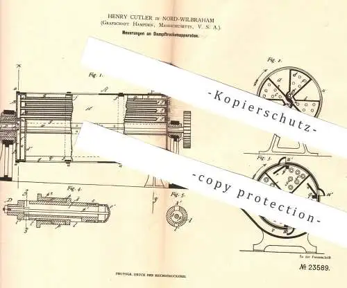 original Patent - Henry Cutler , Nord Wilbraham , Grafschaft Hampden , Massachusetts , USA , 1882 , Dampftrockenapparat