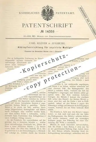 original Patent - Carl Kleyer , Augsburg , 1880 , Abklopfvorrichtung für aspirierten Mahlgang | Mühle , Mühlen , Müller