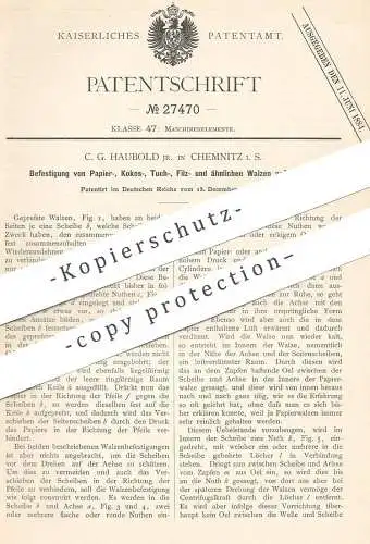 original Patent - C. G. Haubold , Chemnitz , 1883 , Befestigung von Walzen auf Achsen | Walze , Walzwerk !!