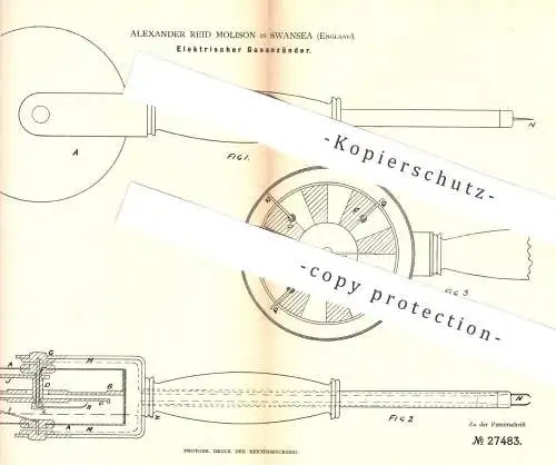 original Patent - Alexander Reid Molison , Swansea , England , 1883 , Elektrischer Gasanzünder | Gas , Zünder , Gasmotor