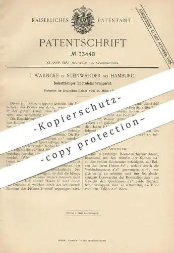 original Patent -  J. Warncke , Hamburg / Steinwärder , 1885 , Bootsdetachierapparat | Schiff , Boot , Schiffe !!!