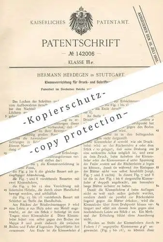 original Patent - Hermann Herdegen , Stuttgart  1901 , Klemme für Druck- u. Schriftsachen | Papier , Ordner , Klemmblock