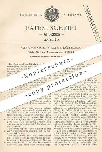 original Patent - Gebr. Poensgen , Düsseldorf / Rath , 1902 , Zylinder - Plättmaschine , Trockenmaschine | Bügeln !