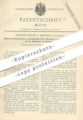 original Patent - Charles Dubois , Marseille , Frankreich , 1887 , Gewinnung von Schwefel aus Erde , Mineralien | Chemie