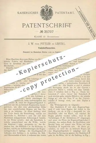 original Patent - J. W. von Pittler , Leipzig 1885 , Fadenheftmaschine | Heftmaschine | Buchbinder , Buchbinderei , Buch