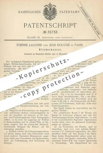 original Patent - Etienne Lagosse , Jean Bouché , Paris , Frankreich , 1885 , Gliederkessel | Kessel , Dampfkessel !!!