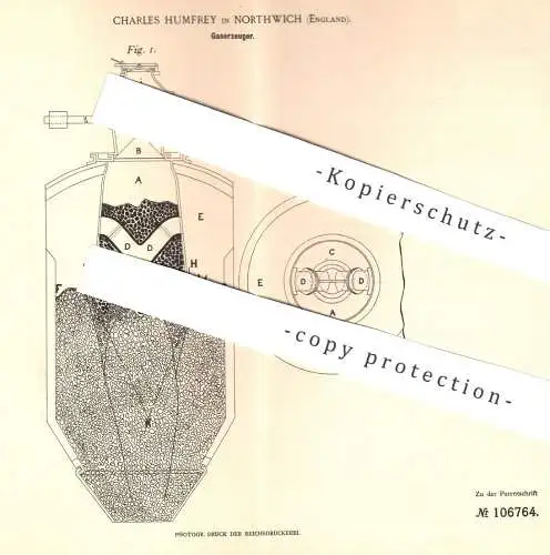 original Patent - Charles Humfrey , Northwich , England , 1898 , Gaserzeuger | Gas , Brenner , Gase | Luft , Beleuchtung