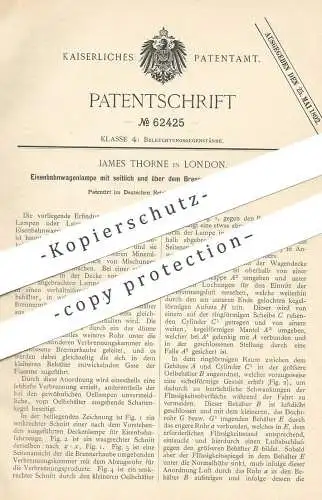 original Patent - James Thorne , London , England , 1891 , Eisenbahnwagenlampe | Eisenbahn - Lampe | Brenner , Öllampe