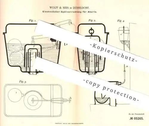 original Patent - Wolff & Nees , Düsseldorf , 1895 , Glockenheber Spülung für Abort | WC , Kloset , Toilette , Klempner