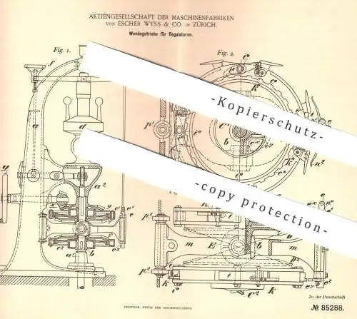 original Patent - AG Maschinenfabrik Escher Wyss & Co. , Zürich , 1895 , Wendegetriebe für Regulator | Getriebe | Motor