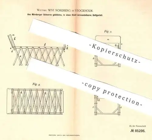 original Patent - Wivi Nordberg , Stockholm , Schweden , 1895 , Bett & Stuhl aus Nürnberger Scheren | Möbel , Möbelbauer