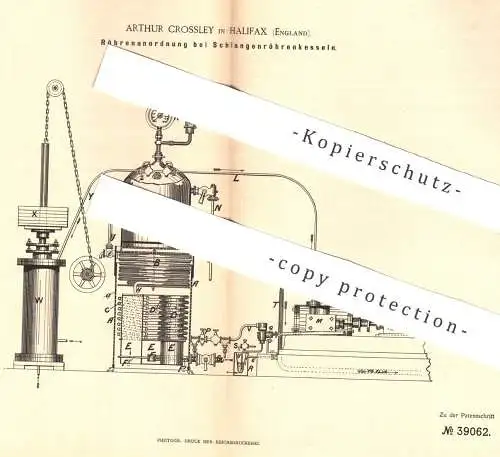 original Patent - Arthur Crossley , Halifax , England , 1886 , Röhrenanordnung beim Schlangenröhrenkessel | Damfkessel !