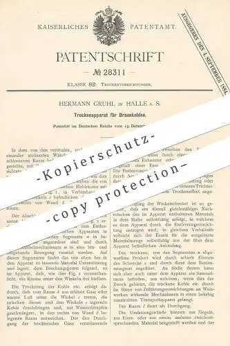 original Patent - Hermann Gruhl , Halle / Saale , 1883 ,  Trockenapparat für Braunkohle | Kohlen , Kohlen , Brikett !!!