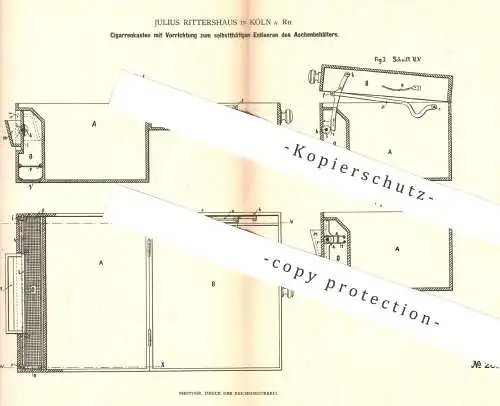 original Patent - Julius Ritterhaus , Köln / Rhein , 1884 , Zigarrenkasten | Zigarre , Zigarren , Humidor , Tabak !!!