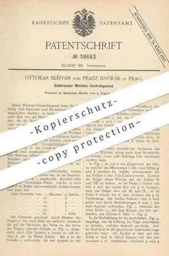 original Patent - Ottokar Skrivan , Franz Dvorák , Prag , 1886 , Elektr. Wächter - Kontrolle | Uhr , Uhren , Uhrmacher