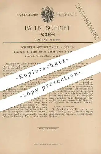 original Patent - Wilhelm Meckelmann , Berlin , 1886 , kombiniertes Chubb - Bramah - Schloss | Türschloss , Schlosser !!