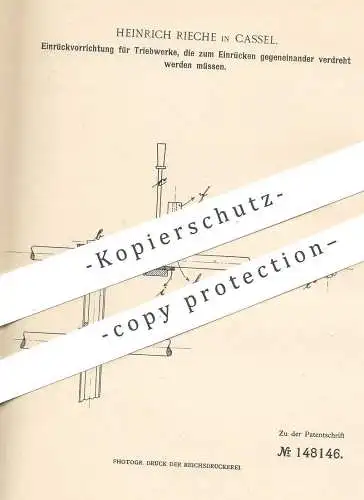 original Patent - Heinrich Rieche , Kassel , 1902 , Einrückvorrichtung für Triebwerke | Triebwerk | Motor , Motoren !!!