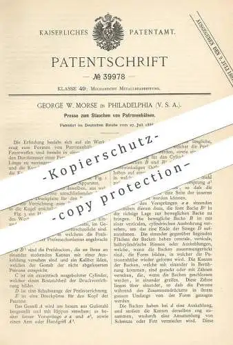 original Patent - George W. Morse , Philadelphia , USA 1886 , Presse zum Stauchen von Patronenhülsen | Munition , Waffen