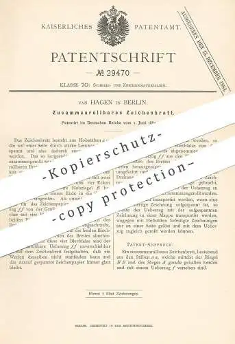 original Patent - Van Hagen , Berlin , 1884 , Zeichenbrett | Schreibbrett | Bauzeichner , Zeichnen , Zeichner , Tafel