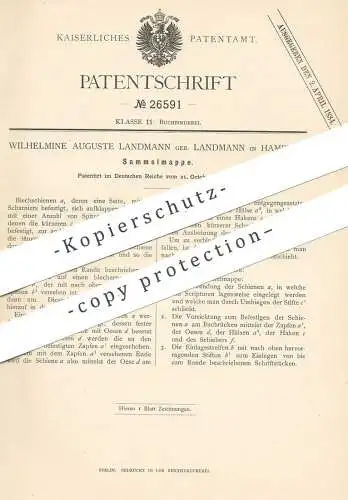 original Patent - Wilhelmine Auguste Landmann , Hamburg  1883 , Sammelmappe | Mappe , Ordner , Buchbinder , Buchbinderei