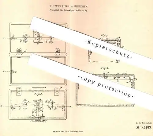 original Patent - Ludwig Riehl , München , 1902 , Verschluss für Reisekorb , Koffer , Tasche , Korb , Körbe , Taschen !!