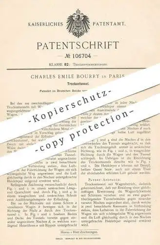 original Patent - Charles Emile Bourry , Paris , 1899 , Trockentunnel | Trockner , Trocknung , Gebläse , Lüftung !!