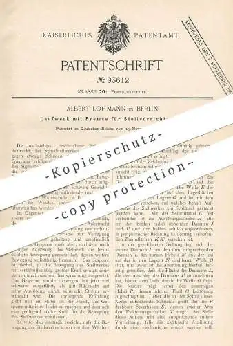 original Patent - Albert Lohmann , Berlin  1896 , Laufwerk mit Stellwerk - Bremse | Eisenbahn , Eisenbahnen , Lokomotive