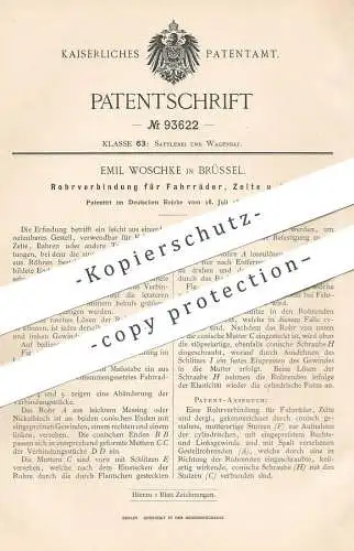 original Patent - Emil Woschke , Brüssel , 1896 , Rohrverbindung für Fahrrad , Zelt , Wagen | Rohr , Rohre , Rahmen !!!