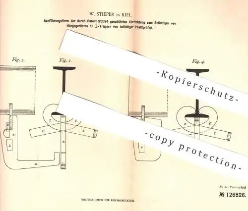 original Patent - W. Stieper , Kiel , 1901 , Hängegerüst | Baugerüst , Gerüstbau , Gerüstbauer , Bau - Gerüst , Maurer !