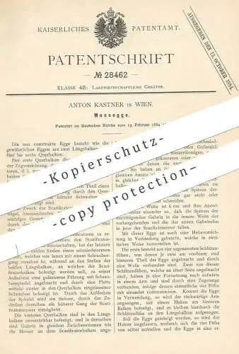 original Patent - Anton Kastner , Wien , 1884 , Moosegge | Moos - Egge | Eggen , Pflug , Pflügen | Landwirt , Gärtner