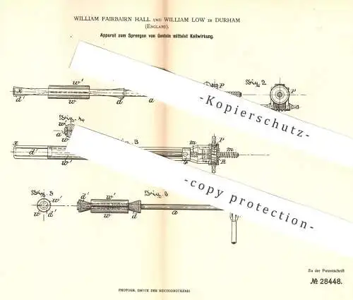 original Patent - William Fairbairn Hall , W. Low , Durham , England , 1883 , Sprengen von Gestein | Bergbau , Bergwerk