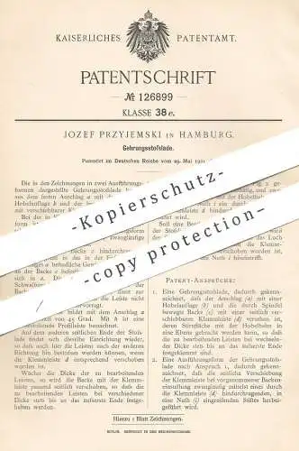 original Patent - Jozef Przyjemski , Hamburg , 1901 , Gehrungsstoßlade | Holz , Gehrung , Tischler , Hobel , Zimmerer !