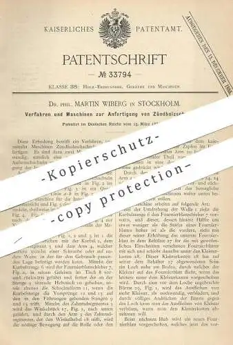 original Patent - Dr. Phil. Martin Wiberg , Stockholm , Schweden | Herst. von Zündholzschachtel | Streichholz Schachtel