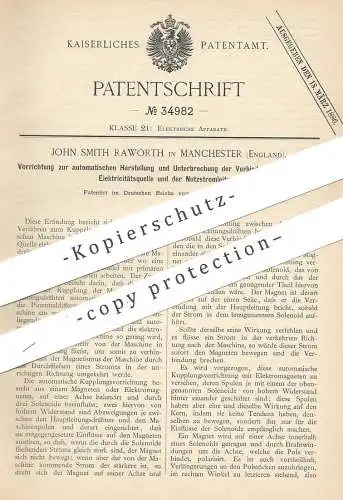 original Patent - John Smith Raworth , Manchester England , 1885 , Verbindung einer Elektrizitätsquelle und Stromleitung