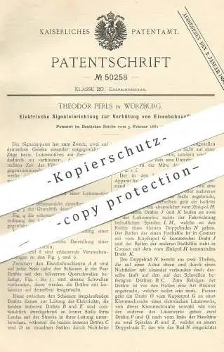 original Patent - Theodor Perls , Würzburg , 1889 , Elektr. Signaleinrichtung zum Schutz vor Eisenbahnunfall | Eisenbahn