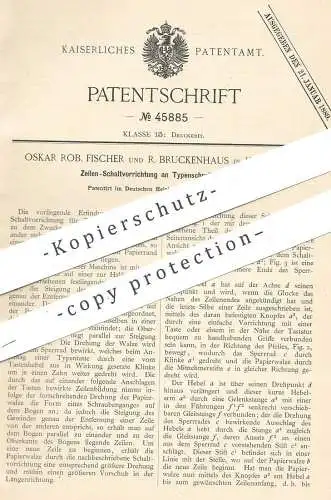 original Patent - Oskar Rob. Fischer , R. Bruckenhaus , Hagen , 1888 , Zeilen-Schaltung an Typenschreibmaschine | Druck